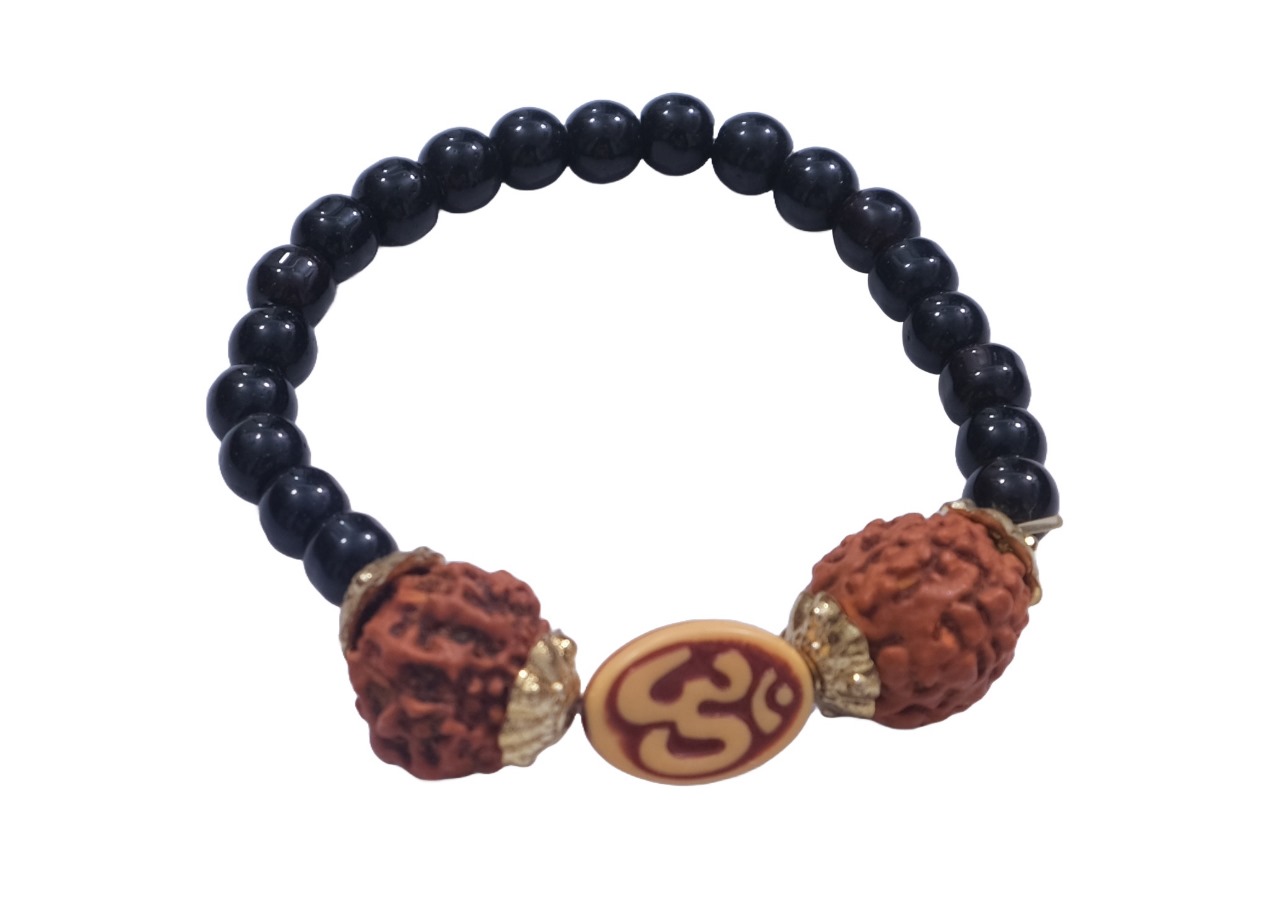 Rudraksh Om Bracelet with Black Beads